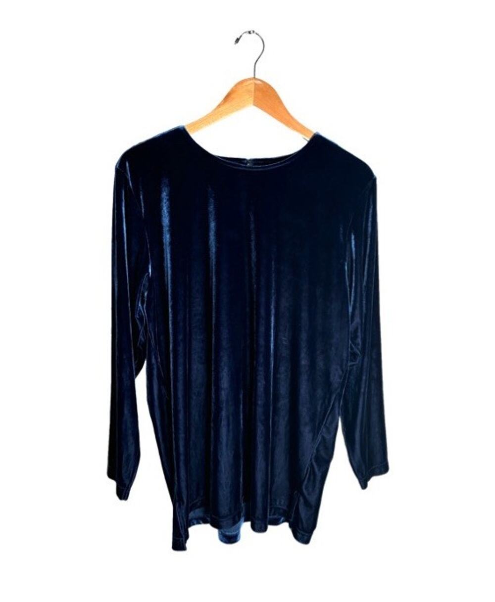 90s denim&co Velvet Top Tunic Long Sleeve Blue Size Large Vintage